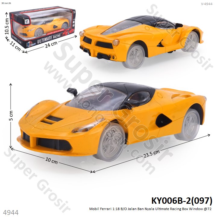 Mobil Ferrari 1:18 B/O Jalan Ban Nyala Ultimate Racing Box Window @72