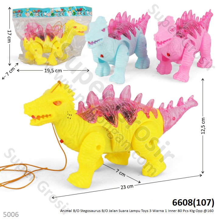 Dinosaurus Stegosaurus B/O Jalan Suara Lampu Toys 3 Warna 1 Inner 80 Pcs Ktg Opp @160