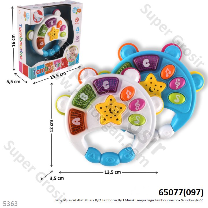 Baby Musical Tamborin B/O Musik Suara Lampu Tambourine Box Window @72