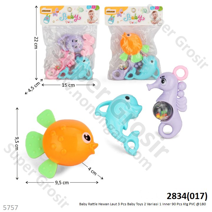 Baby Rattle Hewan Laut 3 Pcs Baby Toys 1 Inner 90 Pcs Ktg PVC @180